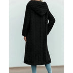 Faux Fur Hooded Longline Coat Women's Textured Overcoat – Casual Winter Outerwear, Gift