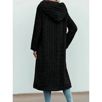 Faux Fur Hooded Longline Coat Women's Textured Overcoat – Casual Winter Outerwear, Gift