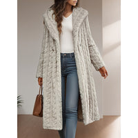 Faux Fur Hooded Longline Coat Women's Textured Overcoat – Casual Winter Outerwear, Gift