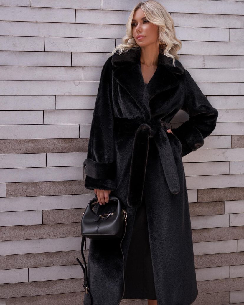 Faux Fur Teddy Coat Women's Belted Long – Winter, Office