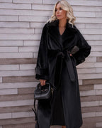 Faux Fur Teddy Coat Women's Belted Long – Winter, Office