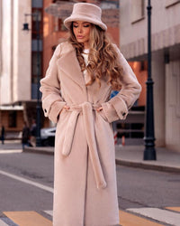 Faux Fur Teddy Coat Women's Belted Long – Winter, Office