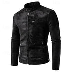 Faux Leather Biker Jacket Men's Stand Collar Zip-Up – Casual, Gift