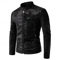 Faux Leather Biker Jacket Men's Stand Collar Zip-Up – Casual, Gift