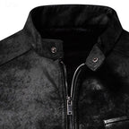 Faux Leather Biker Jacket Men's Stand Collar Zip-Up – Casual, Gift