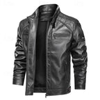 Faux Leather Biker Jacket Men's Red Zip-Up Moto Coat – Casual, Gift