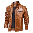 Faux Leather Biker Jacket Men's Red Zip-Up Moto Coat – Casual, Gift