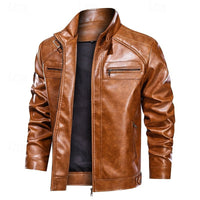 Faux Leather Biker Jacket Men's Red Zip-Up Moto Coat – Casual, Gift