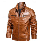 Faux Leather Biker Jacket Men's Red Zip-Up Moto Coat – Casual, Gift