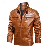 Faux Leather Biker Jacket Men's Red Zip-Up Moto Coat – Casual, Gift
