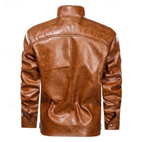 Faux Leather Biker Jacket Men's Red Zip-Up Moto Coat – Casual, Gift