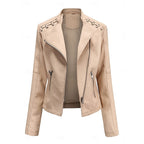 Faux Leather Biker Jacket Women's Black Zip-Up – Casual, Office