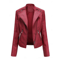 Faux Leather Biker Jacket Women's Black Zip-Up – Casual, Office