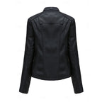 Faux Leather Biker Jacket Women's Black Zip-Up – Casual, Office