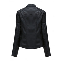 Faux Leather Biker Jacket Women's Black Zip-Up – Casual, Office