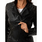 Faux Leather Biker Jacket Women's Black Zip-Up – Casual, Office