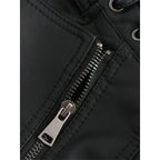 Faux Leather Biker Jacket Women's Black Zip-Up – Casual, Office