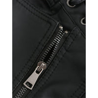 Faux Leather Biker Jacket Women's Black Zip-Up – Casual, Office