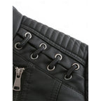 Faux Leather Biker Jacket Women's Black Zip-Up – Casual, Office
