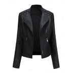 Faux Leather Biker Jacket Women's Black Zip-Up – Casual, Office