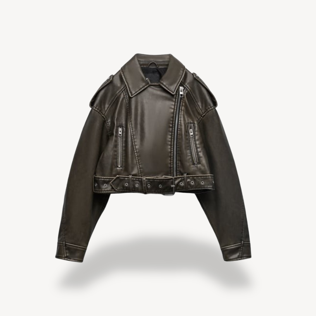 Faux Leather Cropped Biker Jacket Women's Zip Front – Casual, Office