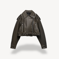 Faux Leather Cropped Biker Jacket Women's Zip Front – Casual, Office