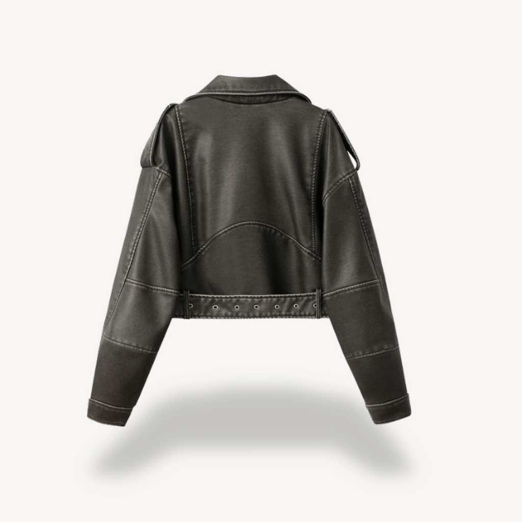 Faux Leather Cropped Biker Jacket Women's Zip Front – Casual, Office