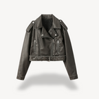 Faux Leather Cropped Biker Jacket Women's Zip Front – Casual, Office