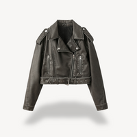 Faux Leather Cropped Biker Jacket Women's Zip Front – Casual, Office