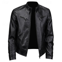 Brown Faux Leather Moto Jacket Men's – Casual, Gift