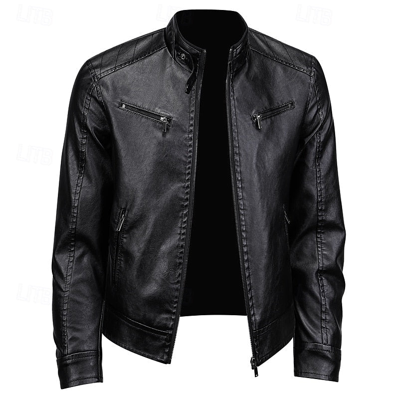 Brown Faux Leather Moto Jacket Men's – Casual, Gift