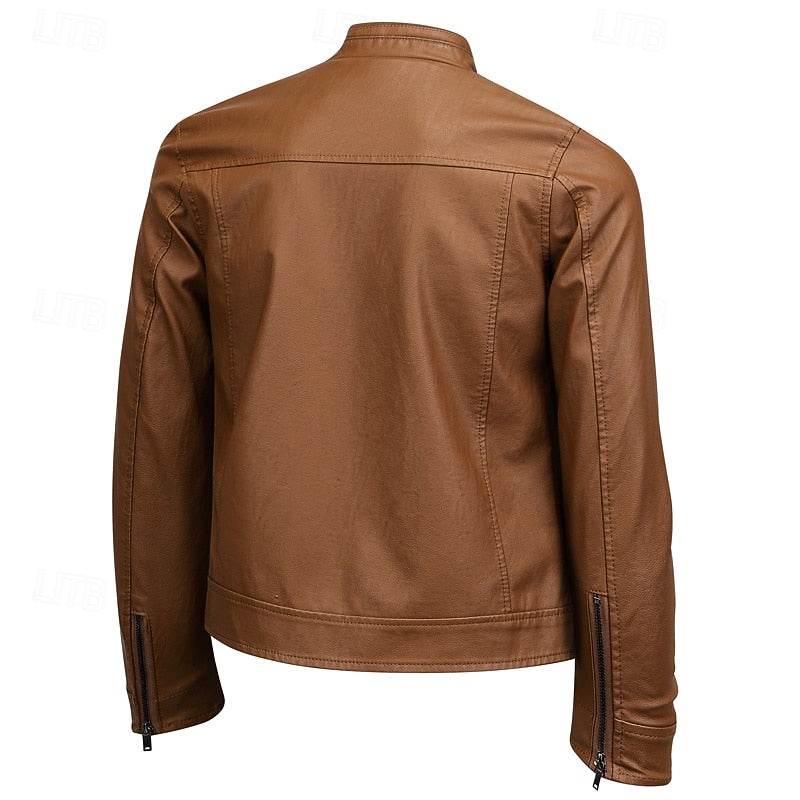 Brown Faux Leather Moto Jacket Men's – Casual, Gift