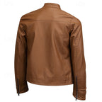Brown Faux Leather Moto Jacket Men's – Casual, Gift