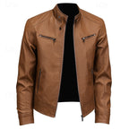 Brown Faux Leather Moto Jacket Men's – Casual, Gift