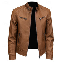 Brown Faux Leather Moto Jacket Men's – Casual, Gift