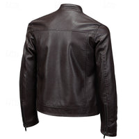 Brown Faux Leather Moto Jacket Men's – Casual, Gift
