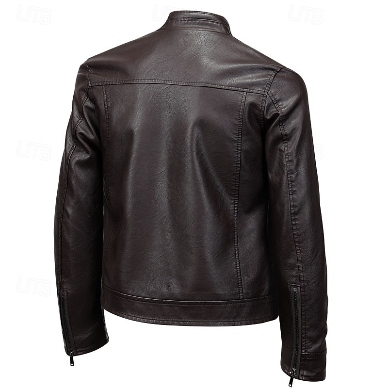 Brown Faux Leather Moto Jacket Men's – Casual, Gift