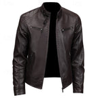 Brown Faux Leather Moto Jacket Men's – Casual, Gift