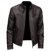 Brown Faux Leather Moto Jacket Men's – Casual, Gift