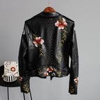 Faux Leather Moto Jacket Women's Floral Embroidered – Casual, Office