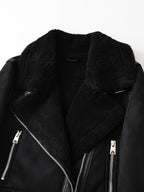 Faux Suede Aviator Jacket Women's Belted Sherpa Collar – Casual, Winter Gift