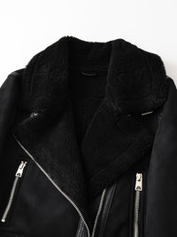 Faux Suede Aviator Jacket Women's Belted Sherpa Collar – Casual, Winter Gift