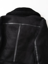 Faux Suede Aviator Jacket Women's Belted Sherpa Collar – Casual, Winter Gift