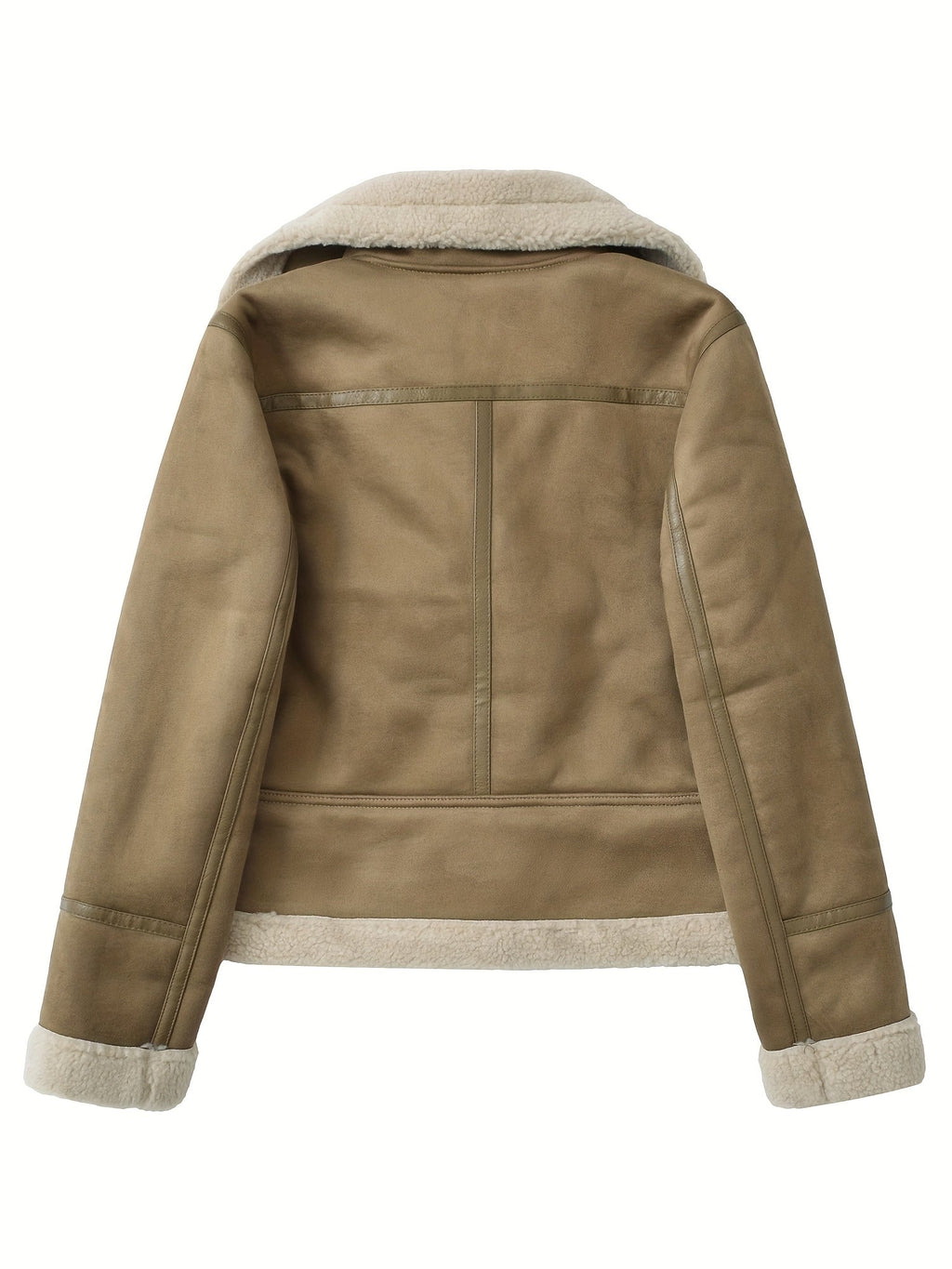 Faux Suede Aviator Jacket Women's Belted Sherpa Collar – Casual, Winter Gift
