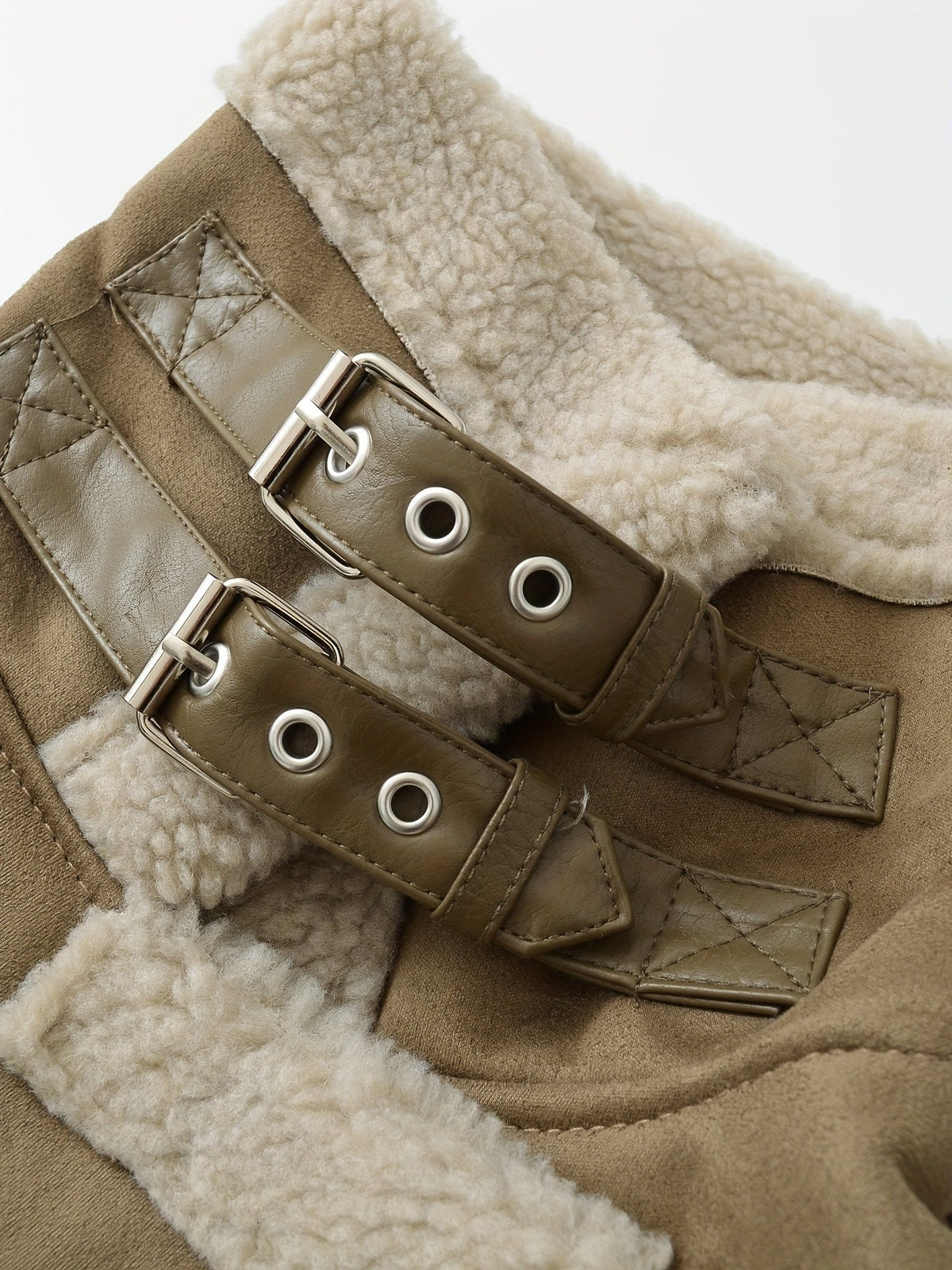 Faux Suede Aviator Jacket Women's Belted Sherpa Collar – Casual, Winter Gift