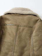 Faux Suede Aviator Jacket Women's Belted Sherpa Collar – Casual, Winter Gift