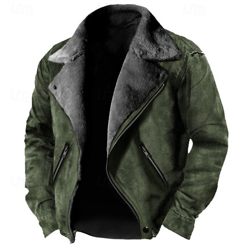 Faux Suede Sherpa Fleece Winter Jacket Men's Brown – Casual, Warm Outerwear