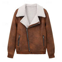 Faux Suede Sherpa Fleece Winter Jacket Men's Brown – Casual, Warm Outerwear
