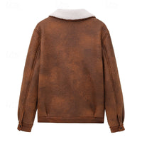 Faux Suede Sherpa Fleece Winter Jacket Men's Brown – Casual, Warm Outerwear