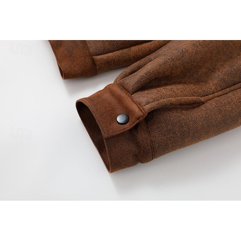 Faux Suede Sherpa Fleece Winter Jacket Men's Brown – Casual, Warm Outerwear